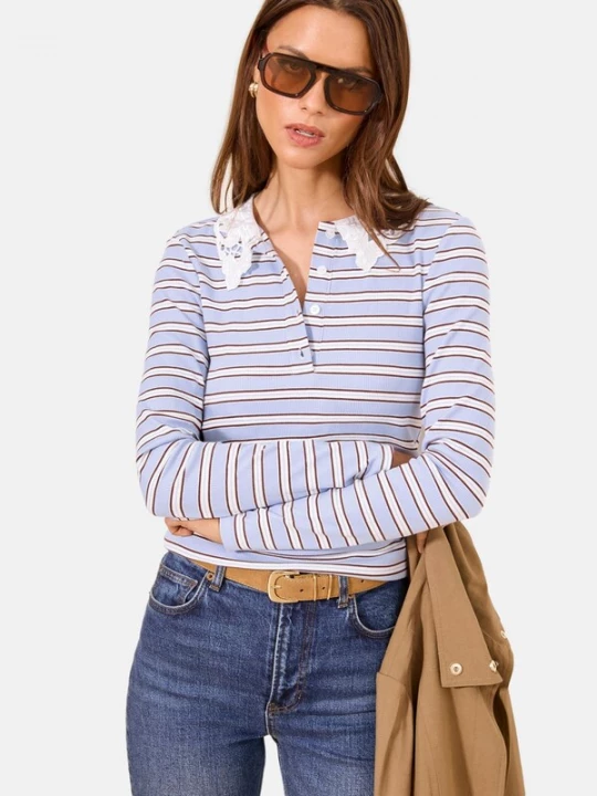 Foto van product Lipsy Shirt lichtblauw / donkerbruin / wit