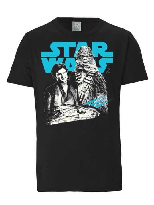 Foto van product LOGOSHIRT Shirt 'A Star Wars Story Han Solo & Chewbacca' neonblauw / grijs / zwart / wit