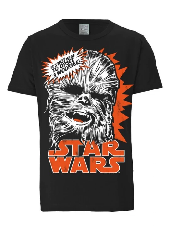 Foto van product LOGOSHIRT Shirt 'Chewbacca' donkeroranje / zwart / wit