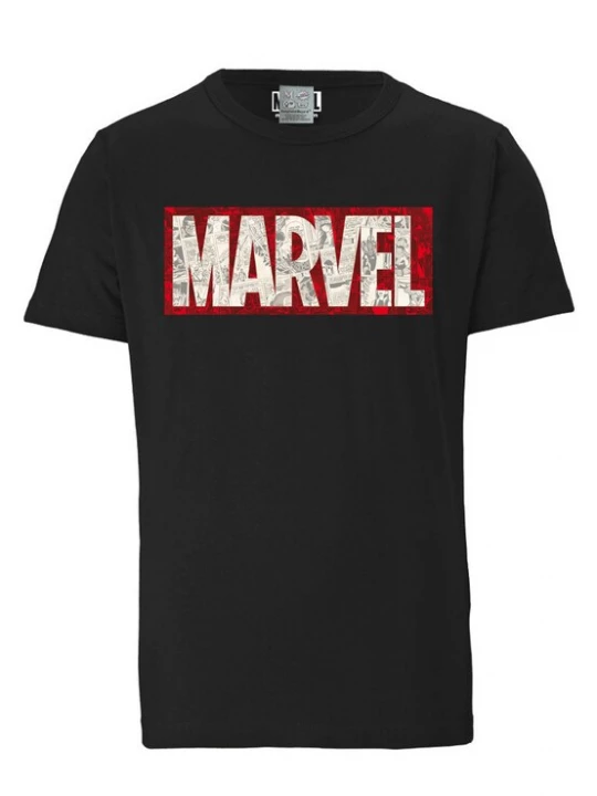 Foto van product LOGOSHIRT Shirt 'Marvel Comic Block Logo' zwart