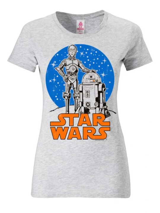 Foto van product LOGOSHIRT Shirt 'R2-D2 & C-3PO' blauw / grijs gemêleerd / oranje