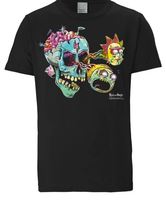 Foto van product LOGOSHIRT Shirt 'Rick & Morty - Eyeball Skull' lichtblauw / geel / mintgroen / zwart