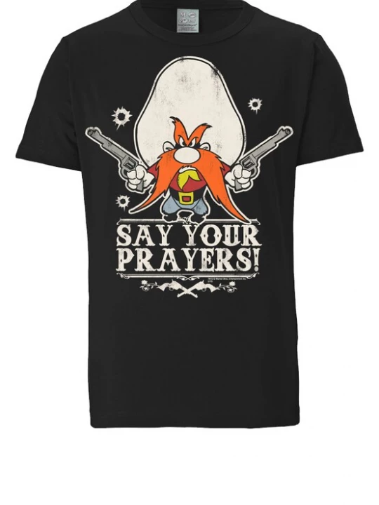 Foto van product LOGOSHIRT Shirt 'Say Your Prayers' grijs / lichtgrijs / donkeroranje / zwart