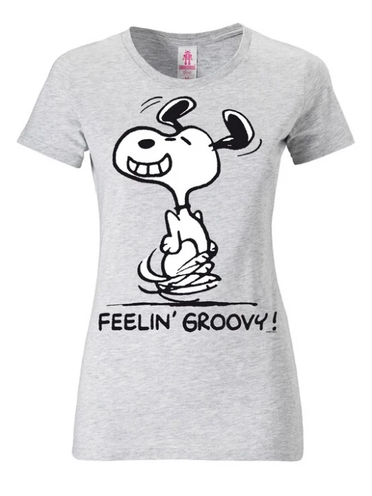 Foto van product LOGOSHIRT Shirt 'Snoopy – Feelin' Groovy!' grijs / zwart / wit