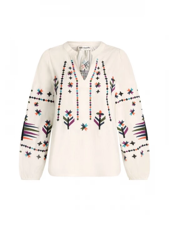 Foto van product Lollys Laundry Blouse 'BonnieLL' donkergroen / lila / oranje / wit