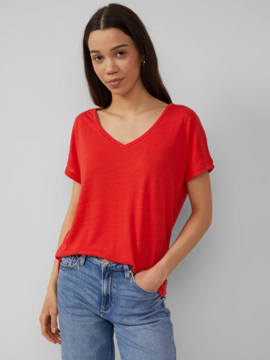Foto van product Losjes vallend T-shirt van een linnenmix QS rood