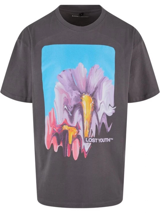 Foto van product Lost Youth Shirt 'Blurred Flowers' lichtblauw / donkergrijs / lila / magenta