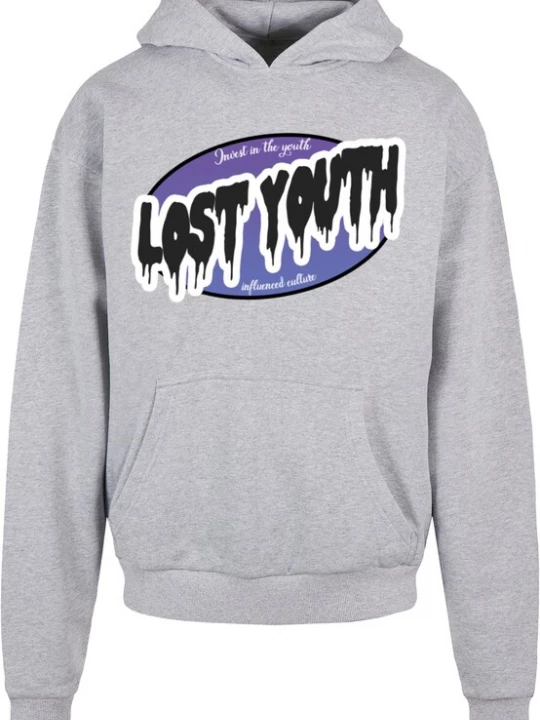 Foto van product Lost Youth Sweatshirt 'Invest' lichtgrijs / donkerlila / zwart / wit