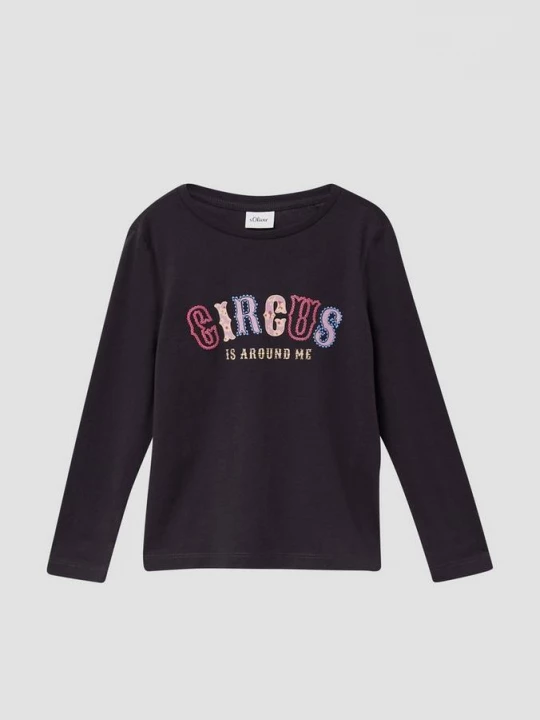 Foto van product Losvallende longsleeve met print op de voorkant s.Oliver grijs