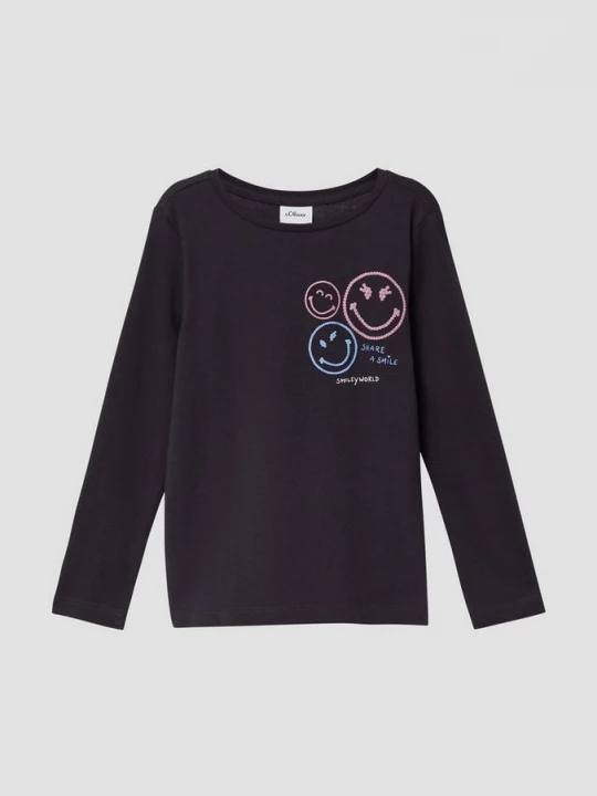Foto van product Losvallende longsleeve met smiley® print s.Oliver grijs
