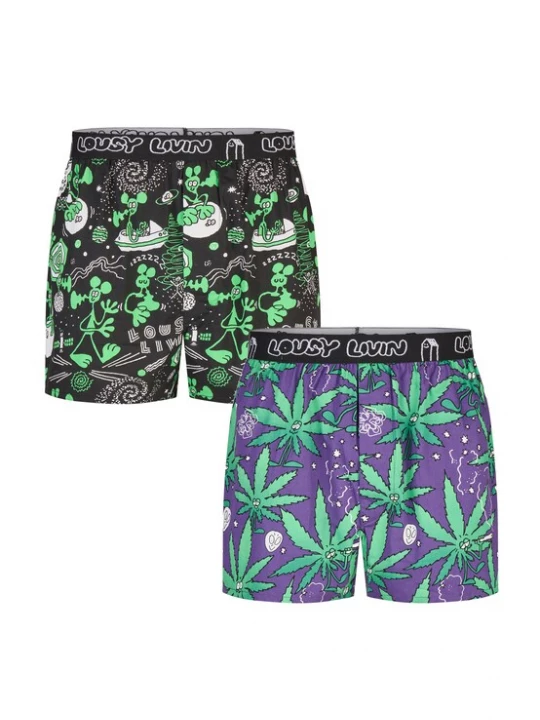 Foto van product Lousy Livin Boxershorts 'Outer Weedy' groen / lila / zwart / natuurwit