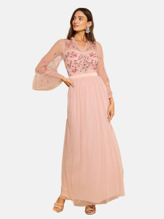 Foto van product love & roses Avondjurk groen / pink / poederroze