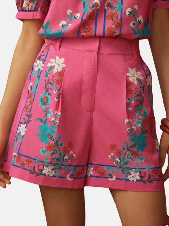 Foto van product love & roses Bandplooibroek blauw / jade groen / pink / oranjerood