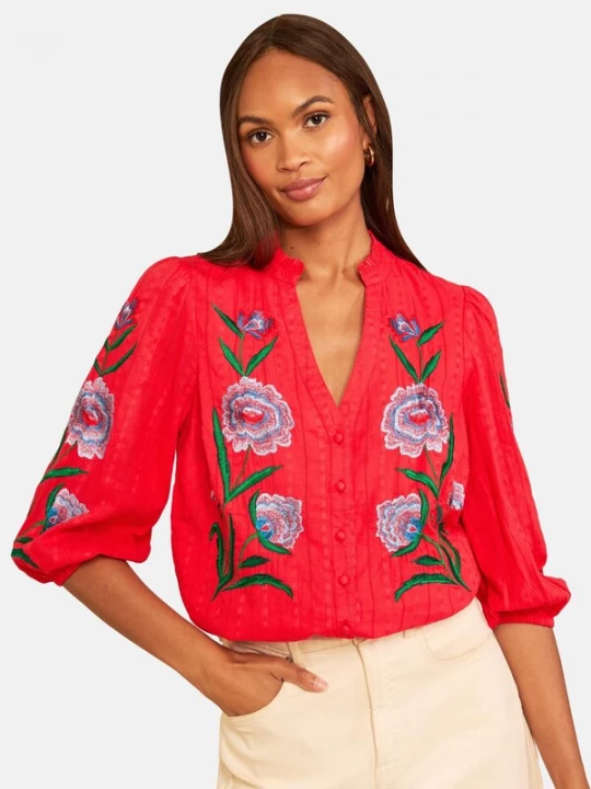 Foto van product love & roses Blouse aqua / groen / smaragd / oranjerood