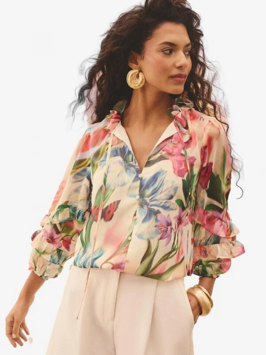 Foto van product love & roses Blouse beige / blauw / rosa