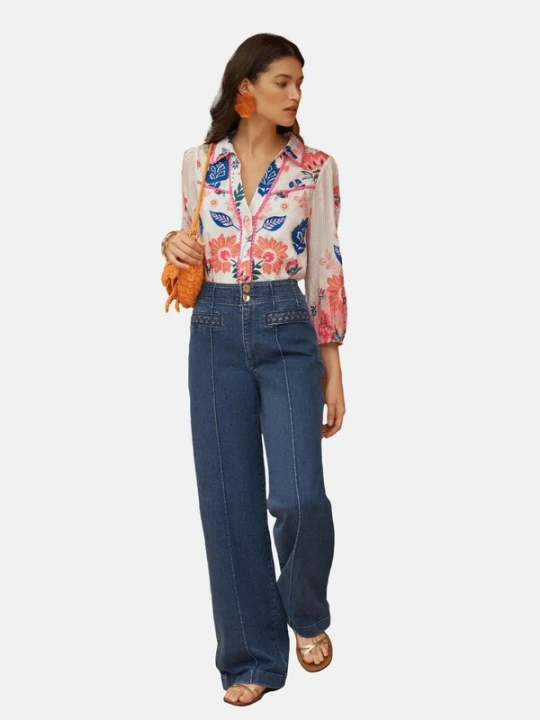 Foto van product love & roses Blouse beige / blauw / zalm roze