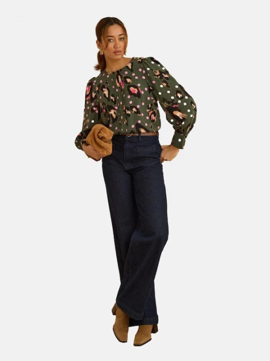 Foto van product love & roses Blouse beige / kaki / rosa / wit