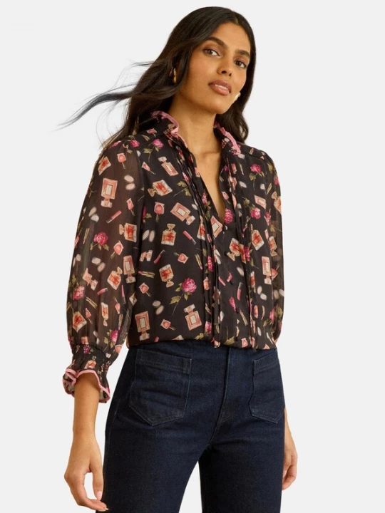 Foto van product love & roses Blouse beige / rosa / zwart