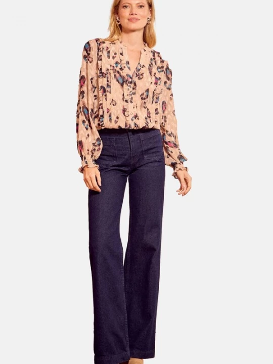 Foto van product love & roses Blouse beige / saffier / chocoladebruin / framboos