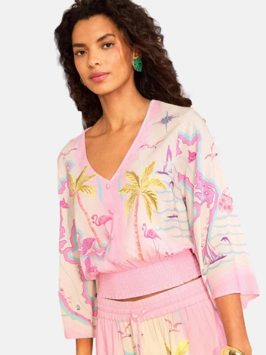 Foto van product love & roses Blouse blauw / geel / oudroze / lichtroze