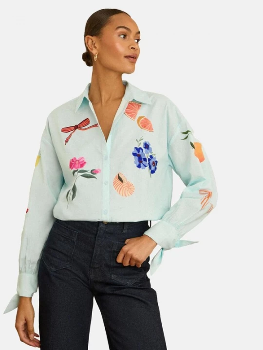 Foto van product love & roses Blouse blauw / mintgroen / zalm roze / rood