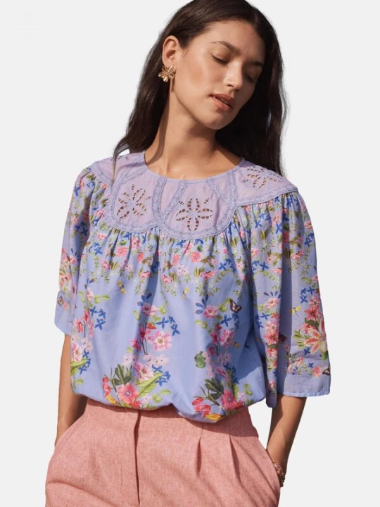 Foto van product love & roses Blouse blauw / opaal / olijfgroen / oudroze