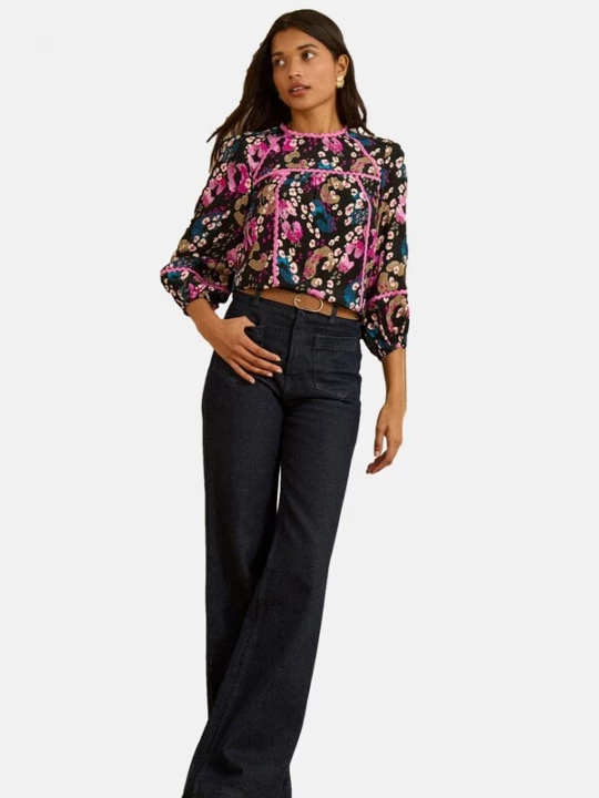 Foto van product love & roses Blouse brokaat / petrol / magenta / zwart
