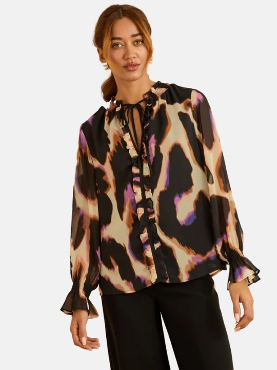Foto van product love & roses Blouse bruin / cappuccino / violetblauw / zwart
