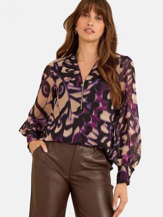 Foto van product love & roses Blouse camel / lila / zwart