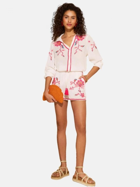 Foto van product love & roses Blouse cyaan blauw / donkeroranje / rosa / wit