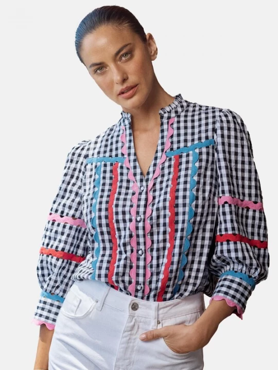 Foto van product love & roses Blouse cyaan blauw / lichtroze / zwart / wit