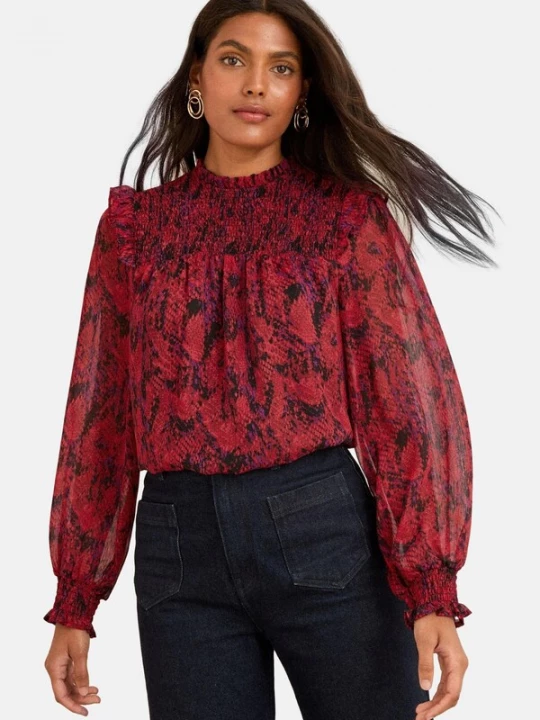 Foto van product love & roses Blouse donkerlila / rood / zwart