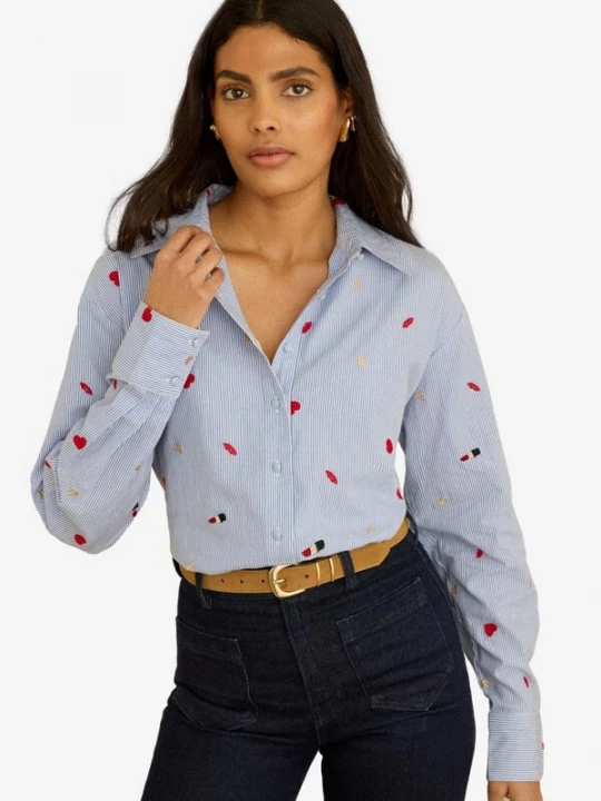 Foto van product love & roses Blouse ecru / lichtblauw / rood / wit