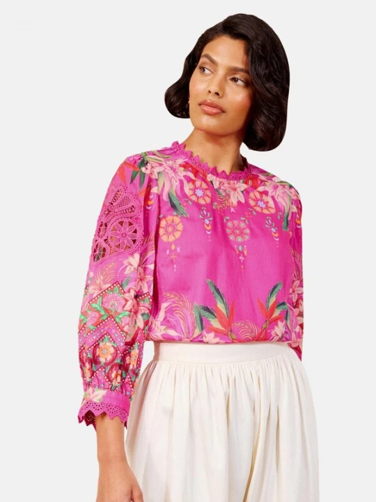 Foto van product love & roses Blouse geel / groen / rosa / neonroze