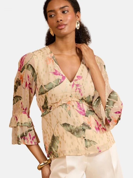 Foto van product love & roses Blouse goud / donkergroen / pink / poederroze