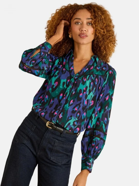 Foto van product love & roses Blouse indigo / donkergroen / pink