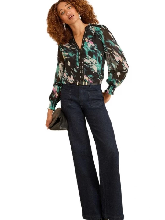 Foto van product love & roses Blouse jade groen / rosa / zwart / wit