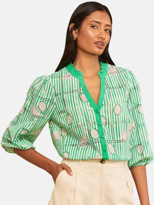 Foto van product love & roses Blouse lichtbeige / geel / groen / rosa