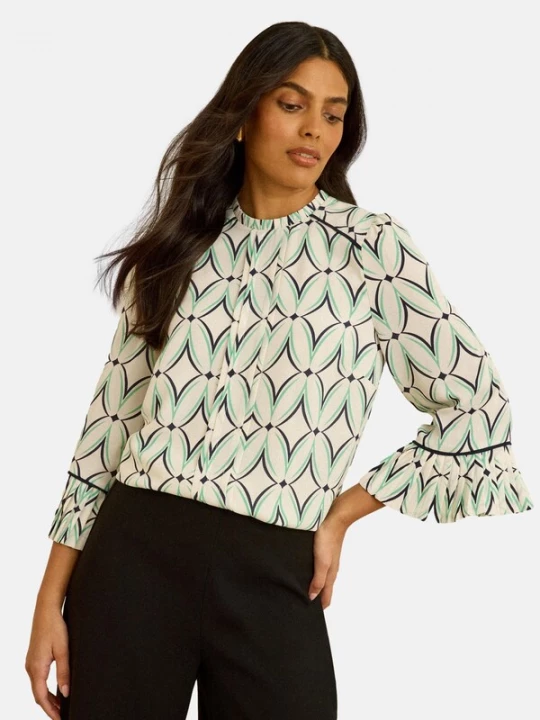 Foto van product love & roses Blouse lichtbeige / jade groen / zwart
