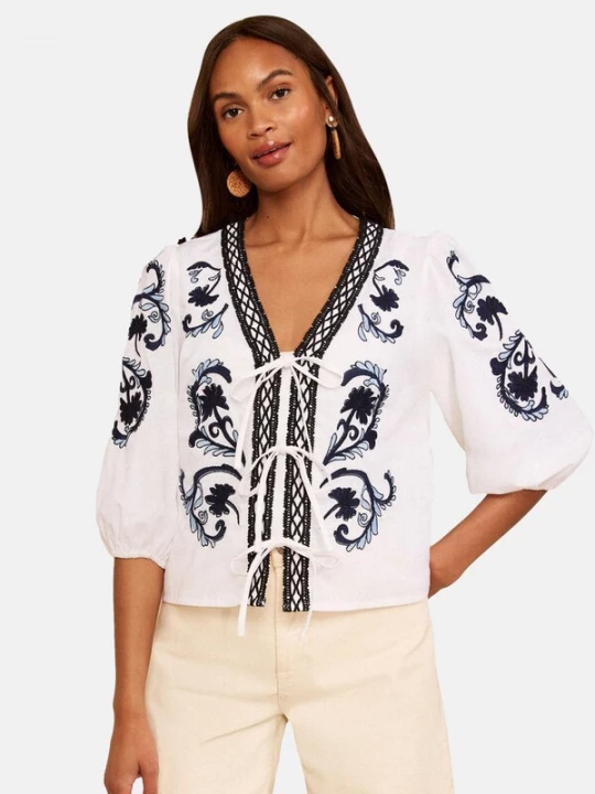 Foto van product love & roses Blouse lichtblauw / zwart / wolwit