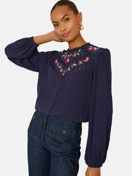 Foto van product love & roses Blouse navy / groen / rosa / rood