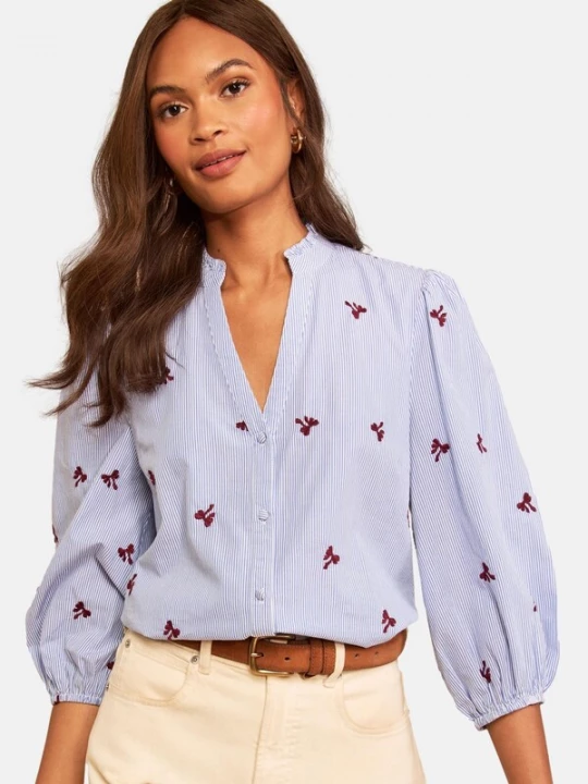 Foto van product love & roses Blouse navy / kersrood / wit