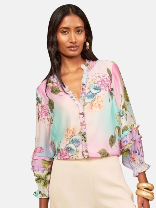Foto van product love & roses Blouse olijfgroen / violetblauw / lichtoranje / rosé