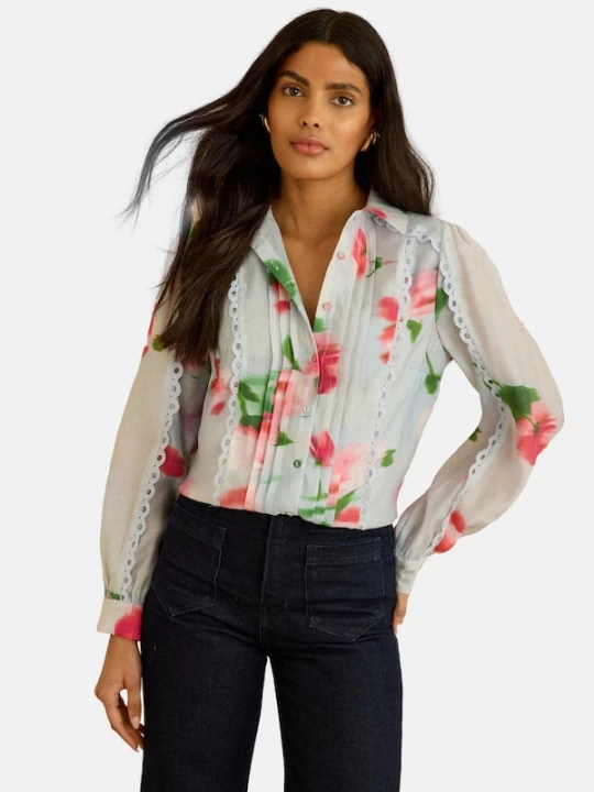 Foto van product love & roses Blouse pastelblauw / groen / oudroze / kersrood
