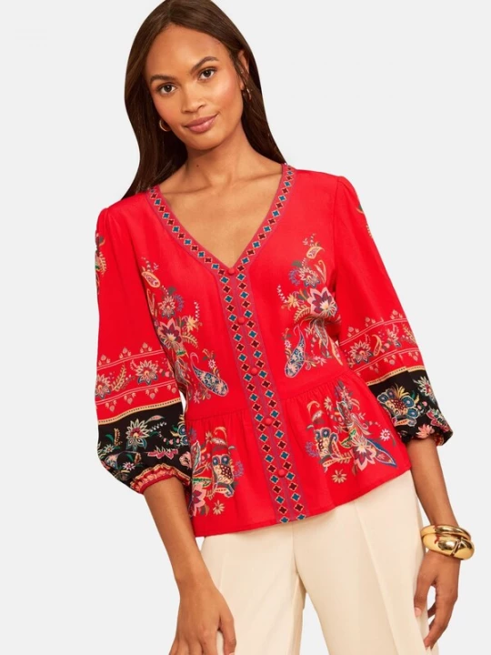 Foto van product love & roses Blouse petrol / pastelroze / rood / zwart