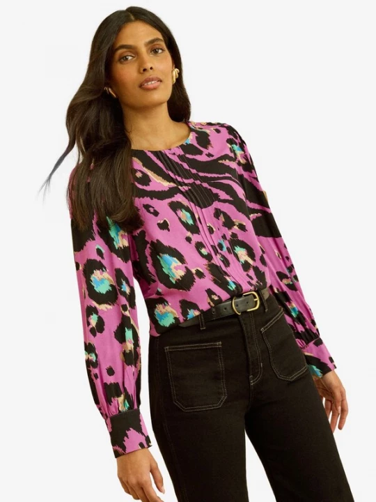 Foto van product love & roses Blouse turquoise / neonlila / zwart