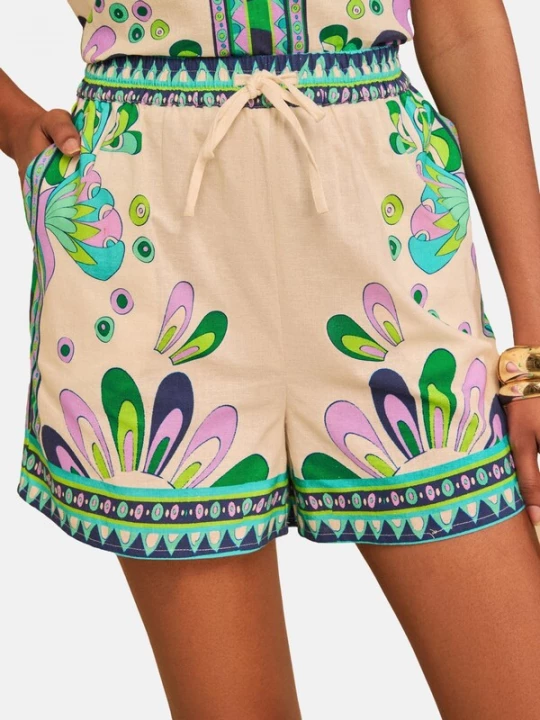 Foto van product love & roses Broek crème / turquoise / groen / orchidee