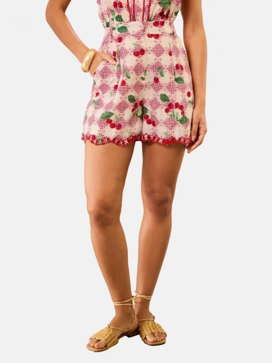 Foto van product love & roses Broek ecru / groen / kersrood / lichtrood