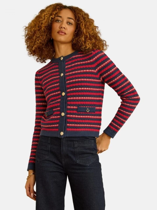 Foto van product love & roses Gebreid vest lichtbeige / navy / rood