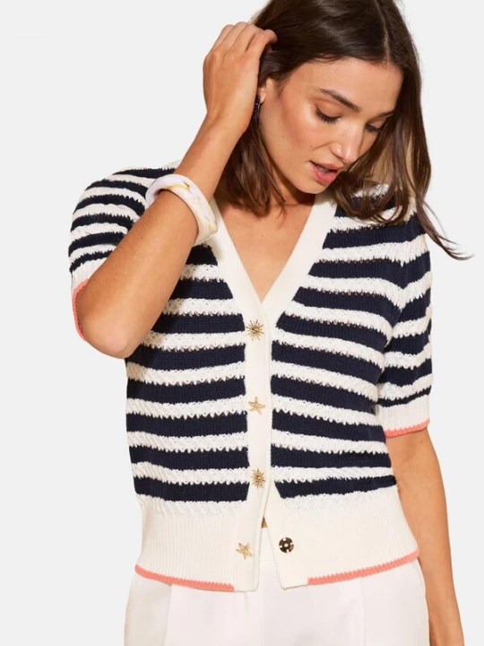 Foto van product love & roses Gebreid vest navy / koraal / wit